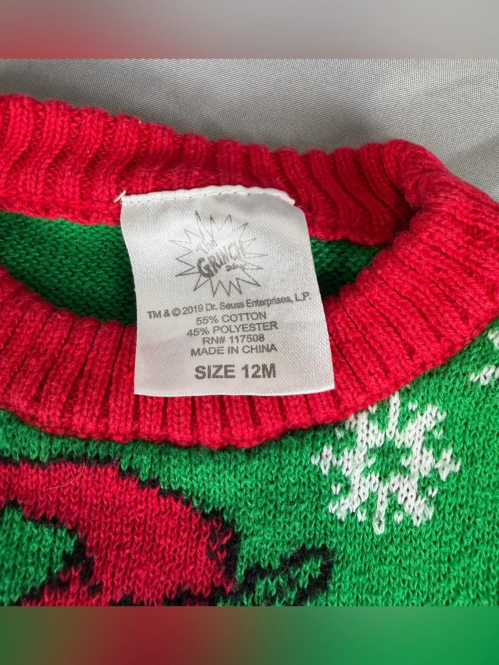 The Grinch “Define Naughty” Ugly Christmas Sweater 12 Month Dr Seuss